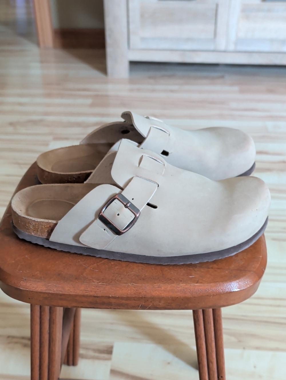 Neutral Leather Slide Clog with Buckle